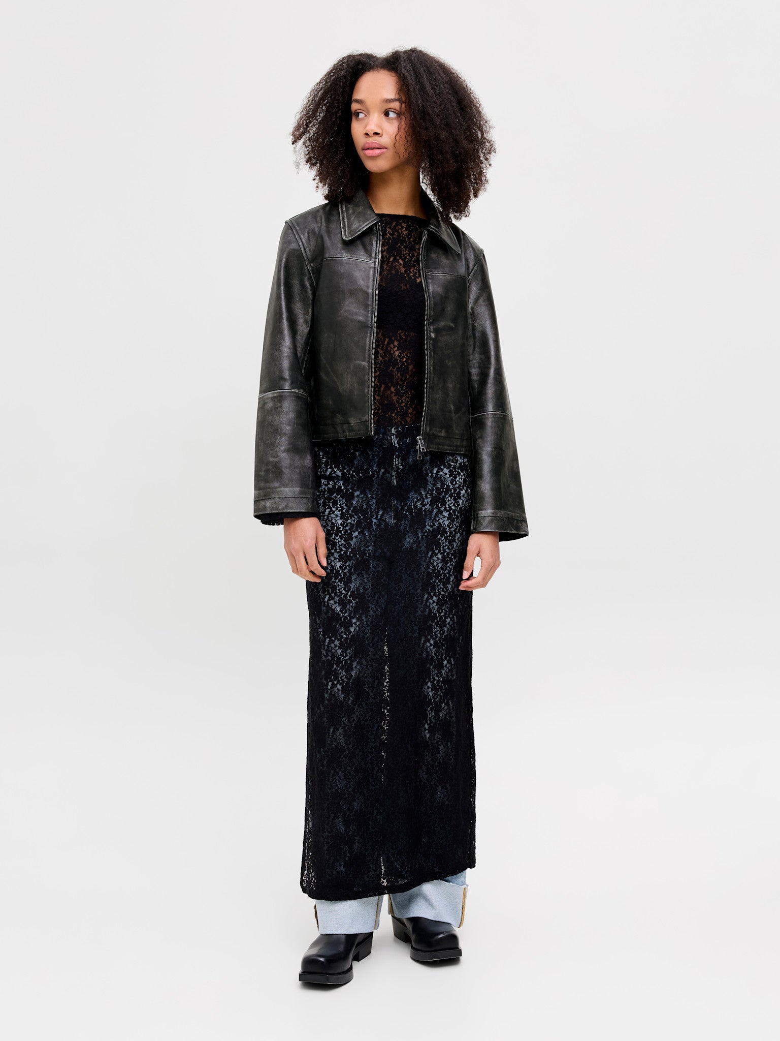 JXENYA LEATHER SHORT JACKET - BLACK WASHED