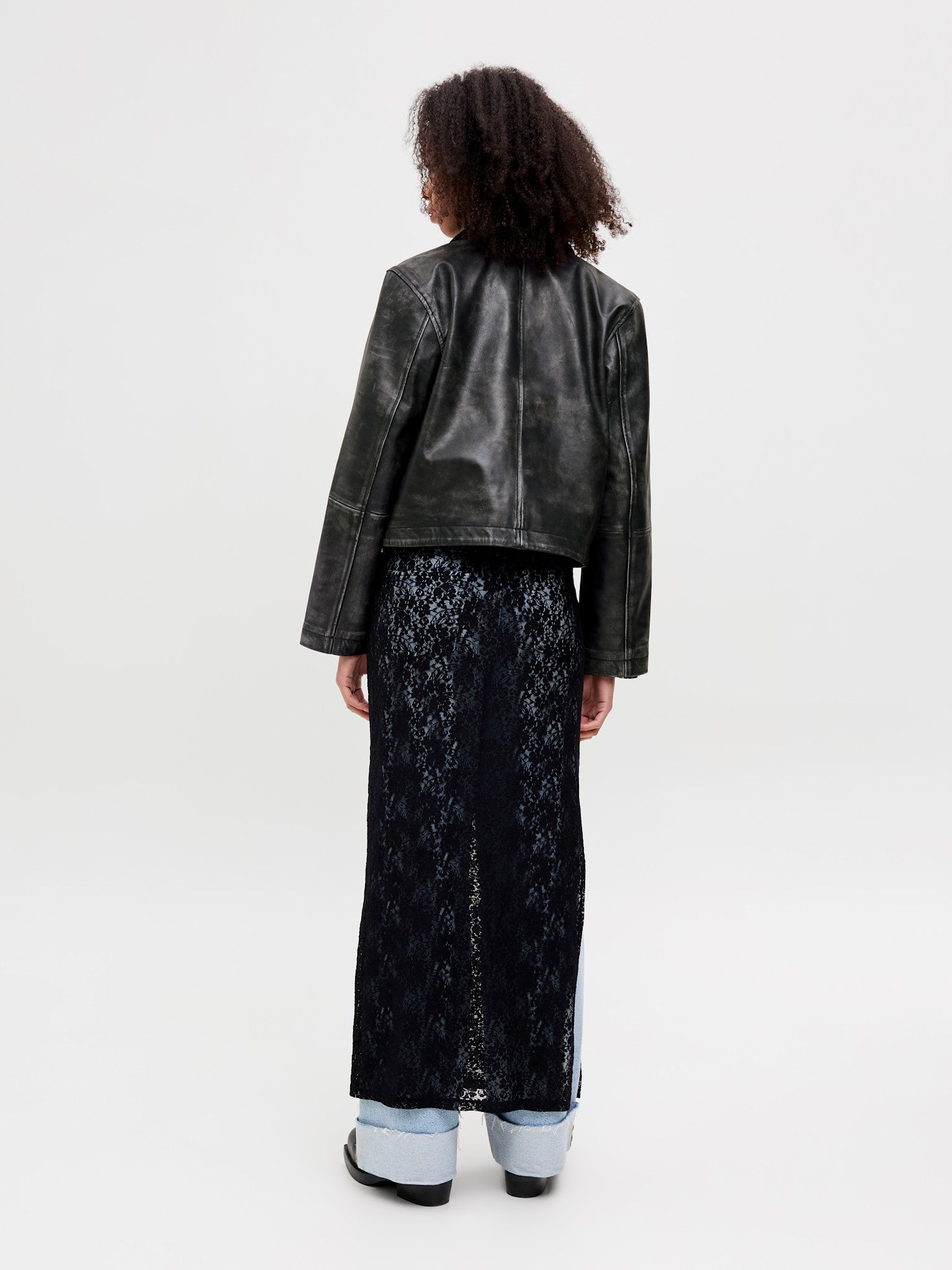 JXENYA LEATHER SHORT JACKET - BLACK WASHED