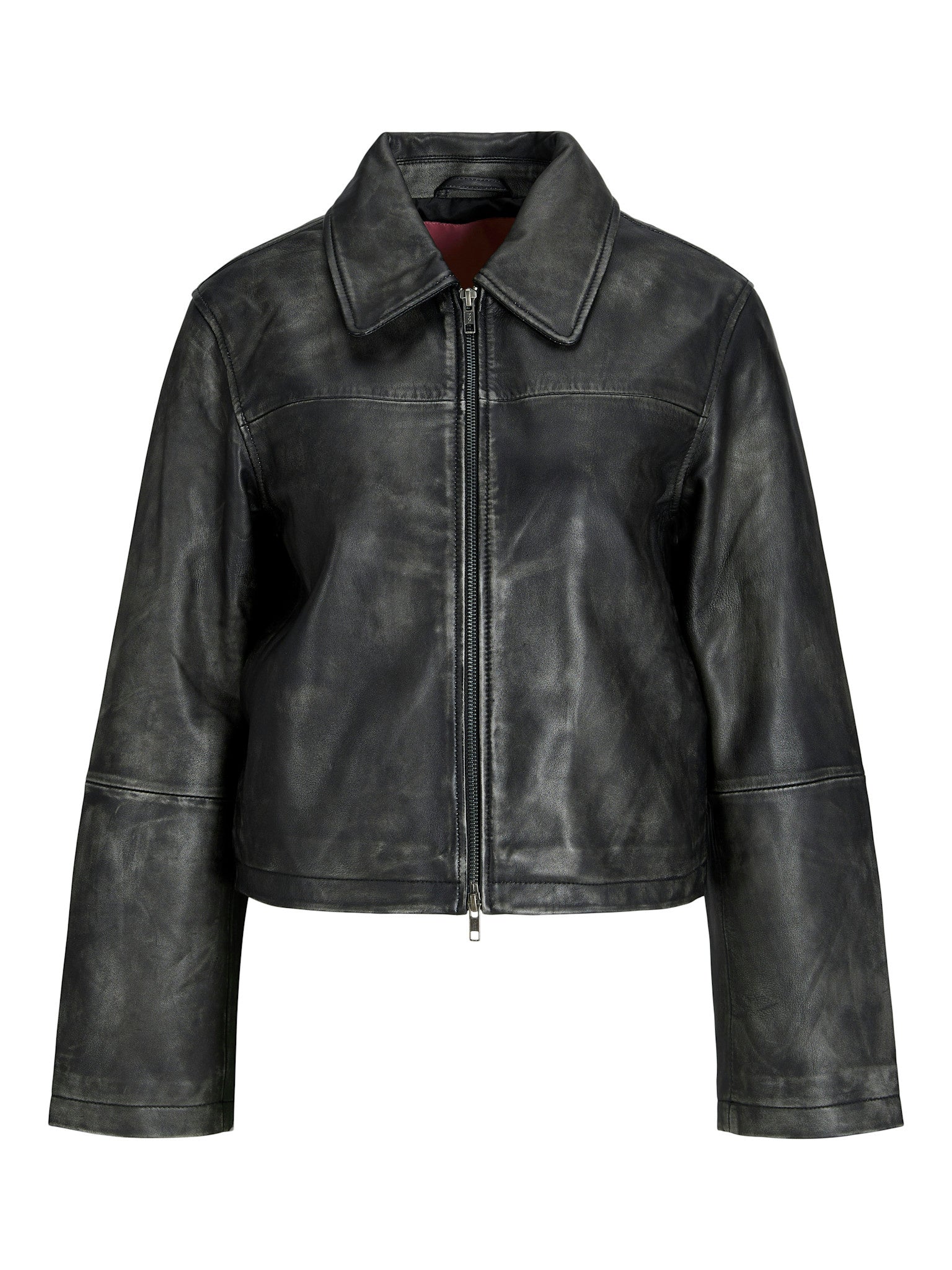 JXENYA LEATHER SHORT JACKET - BLACK WASHED