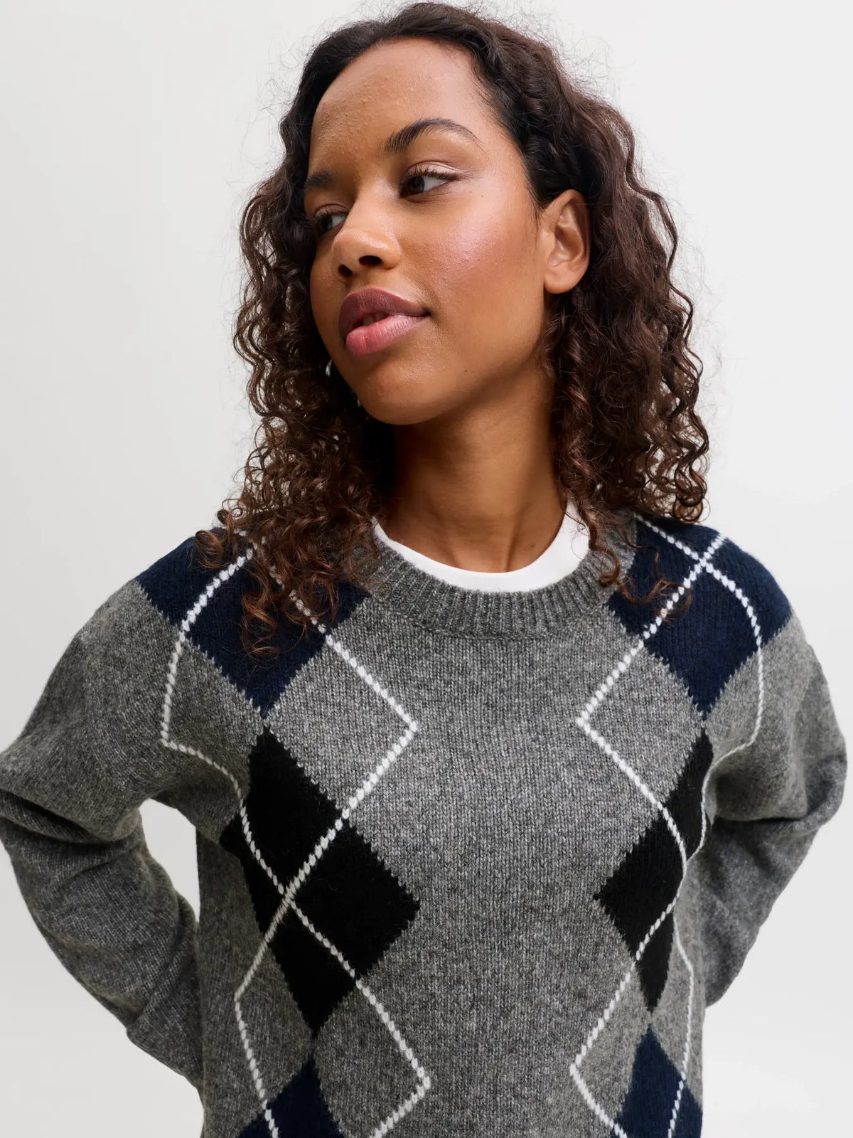 JXHARVI CREW NECK KNIW - DARK GREY MELANGE