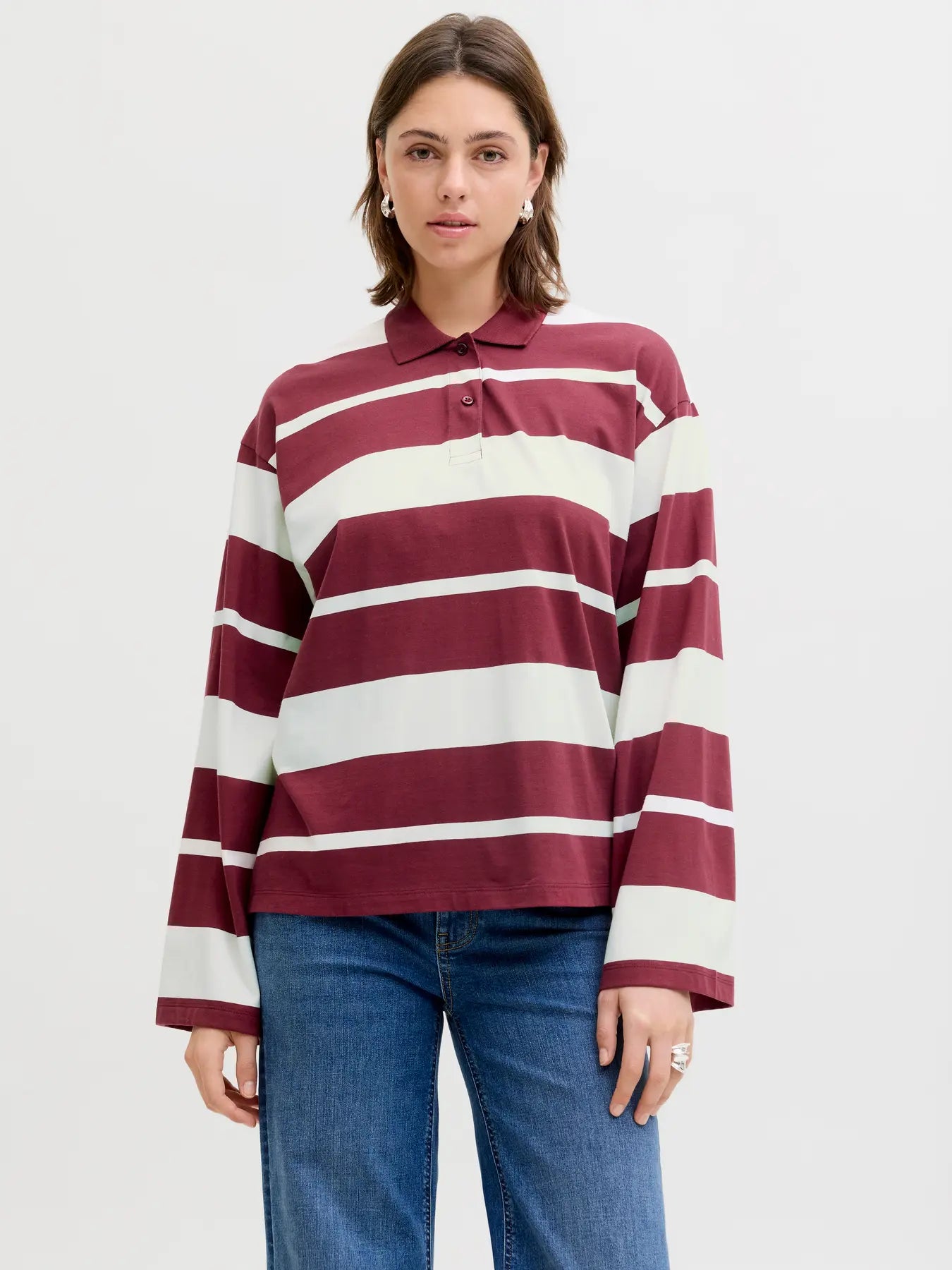 JXVILMA LS STRIPE POLO - CABERNET/VANILLA