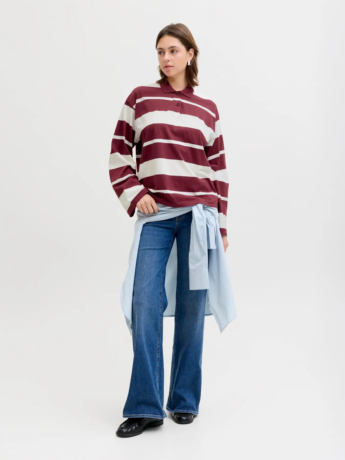 JXVILMA LS STRIPE POLO - CABERNET/VANILLA