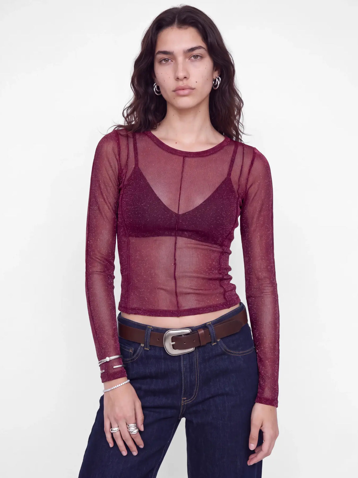 JXMINNA MESH GLITTER LS TOP WVN - WINESTASTING