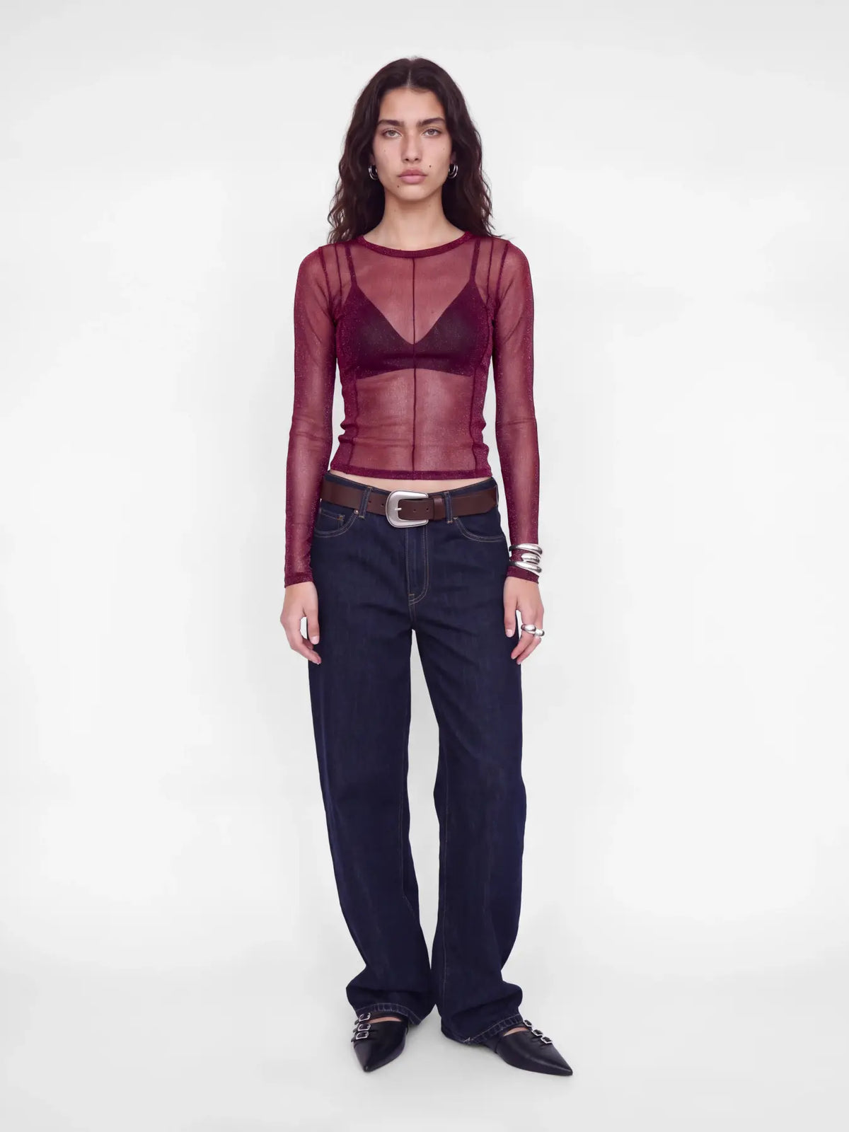 JXMINNA MESH GLITTER LS TOP WVN - WINESTASTING