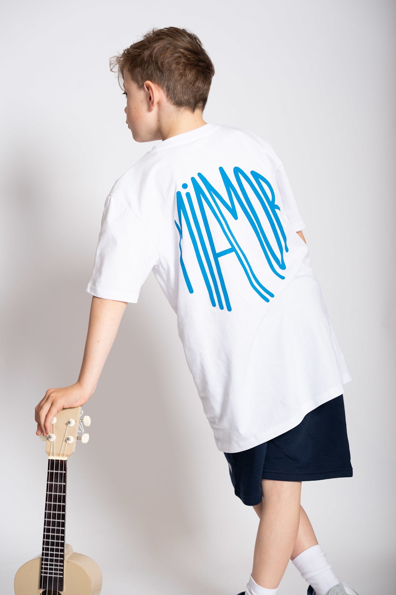 Mini Miamor tee white - royal blue logo
