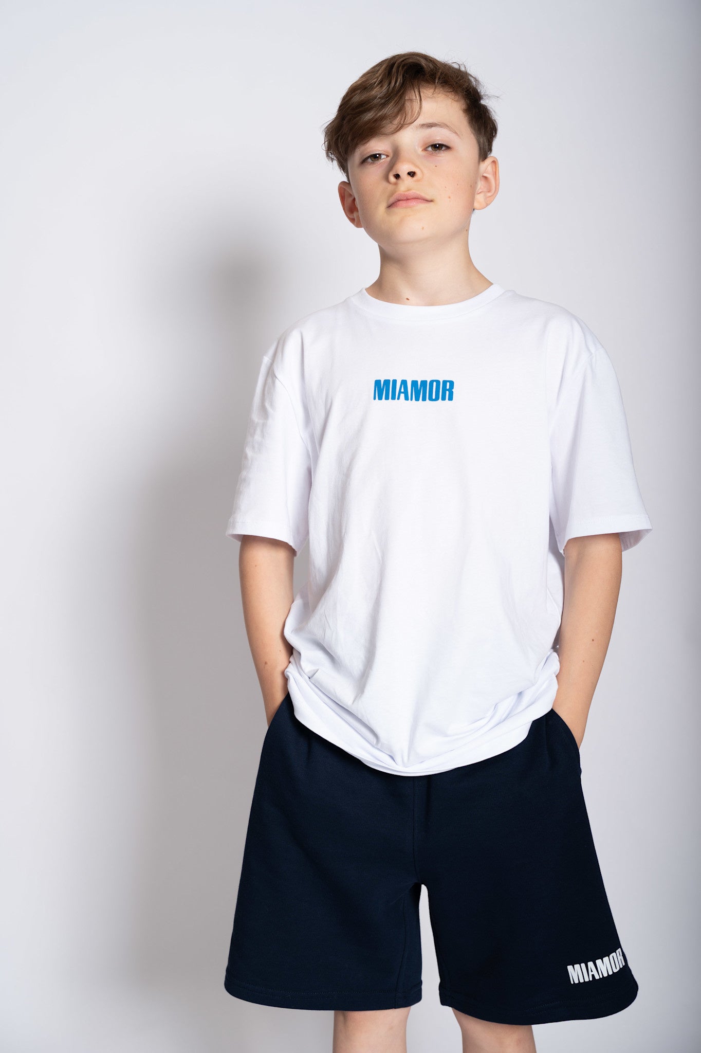 Mini Miamor tee white - royal blue logo