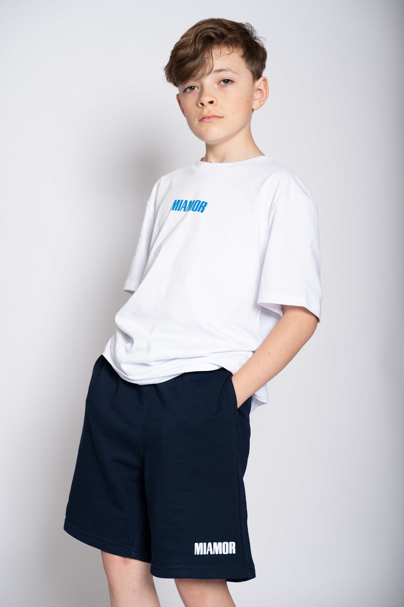 Mini Miamor tee white - royal blue logo