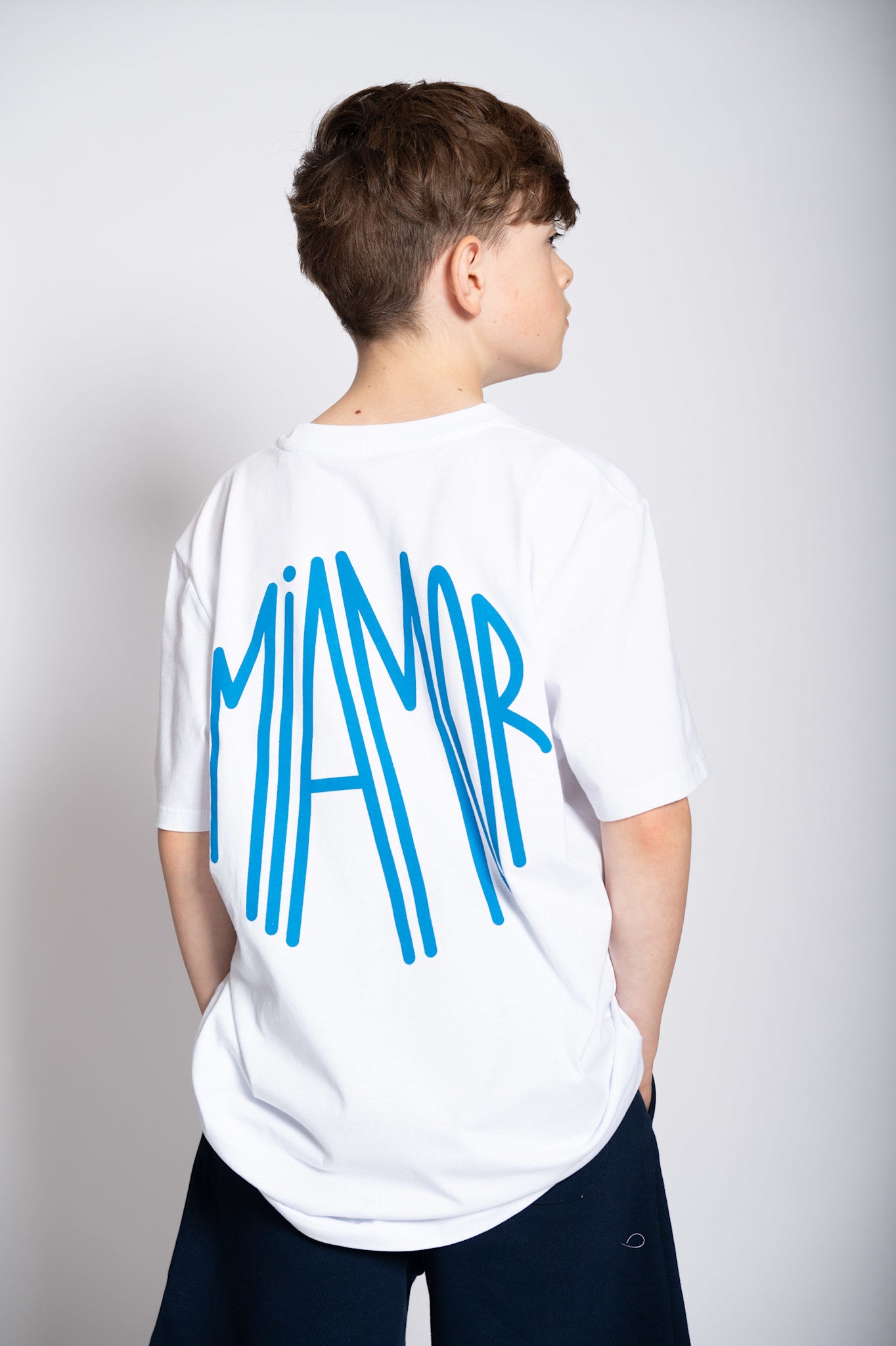 Mini Miamor tee white - royal blue logo