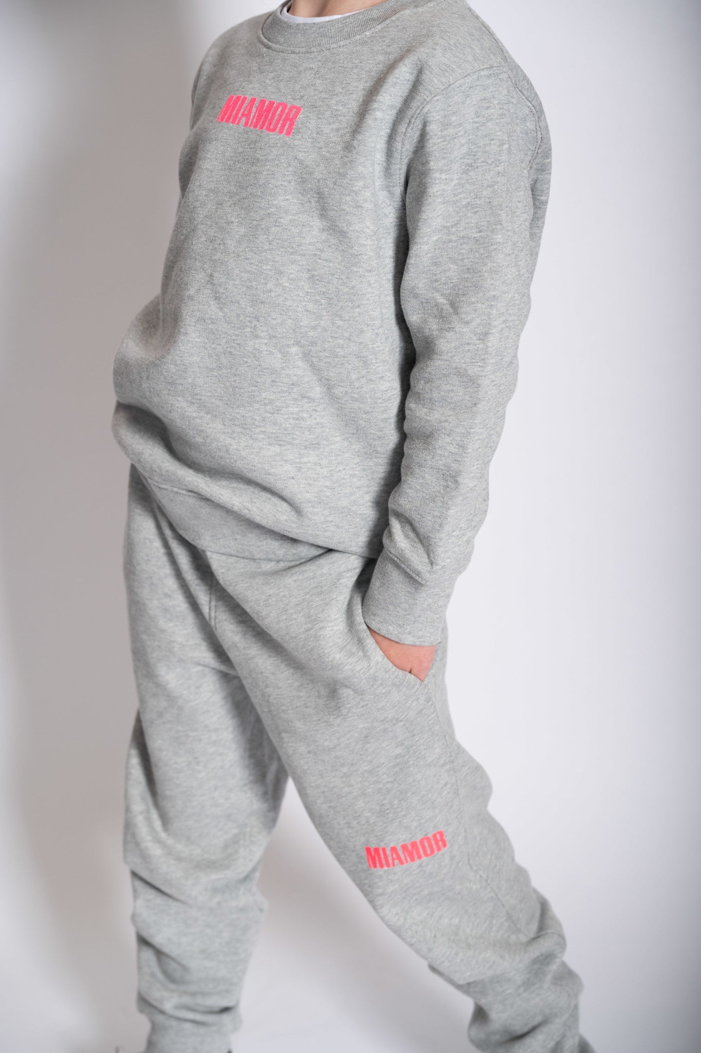 Mini Miamor supreme jogging pants heather grey - neon pink