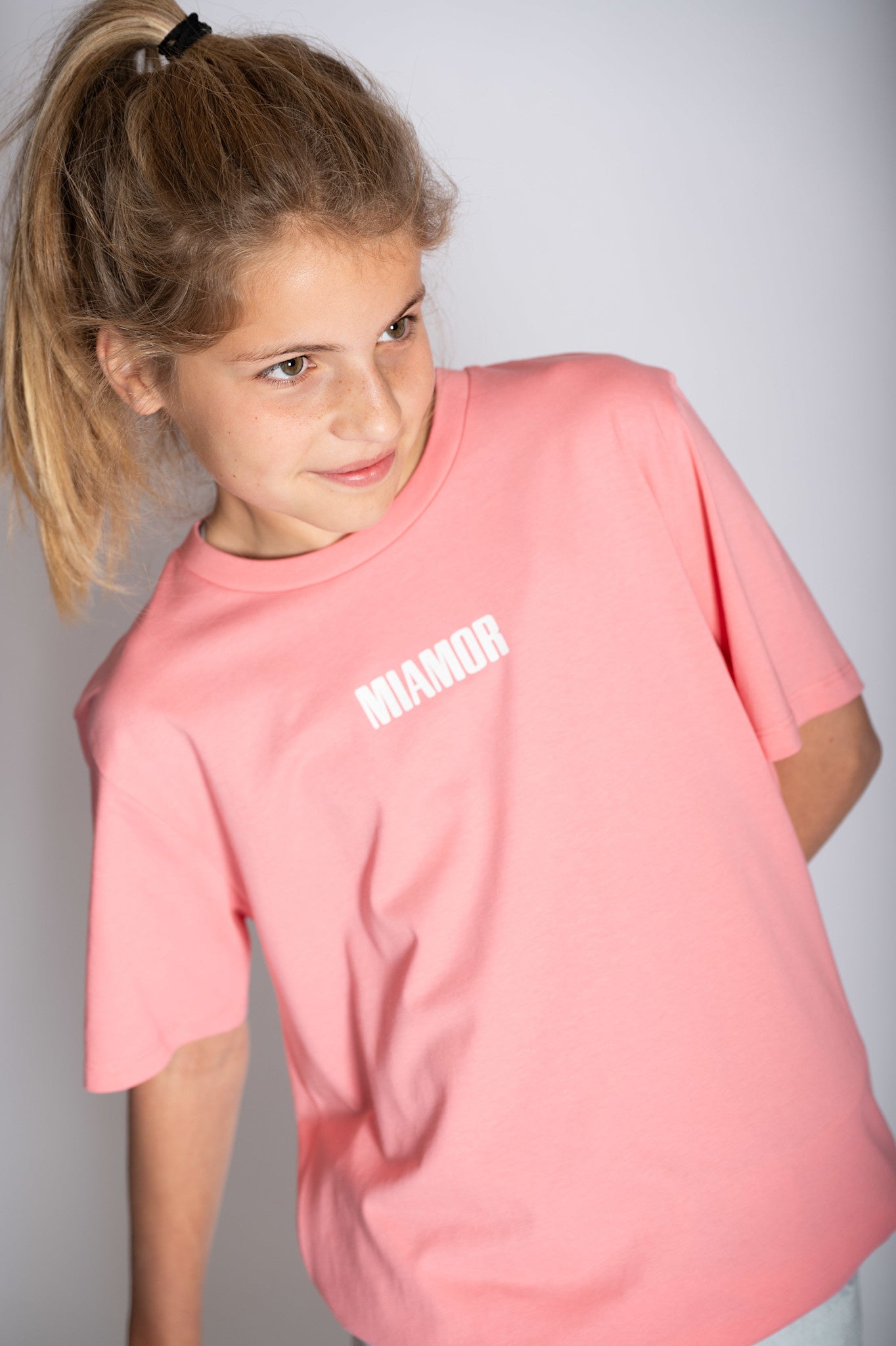 Mini Miamor tee pink joy - white logo