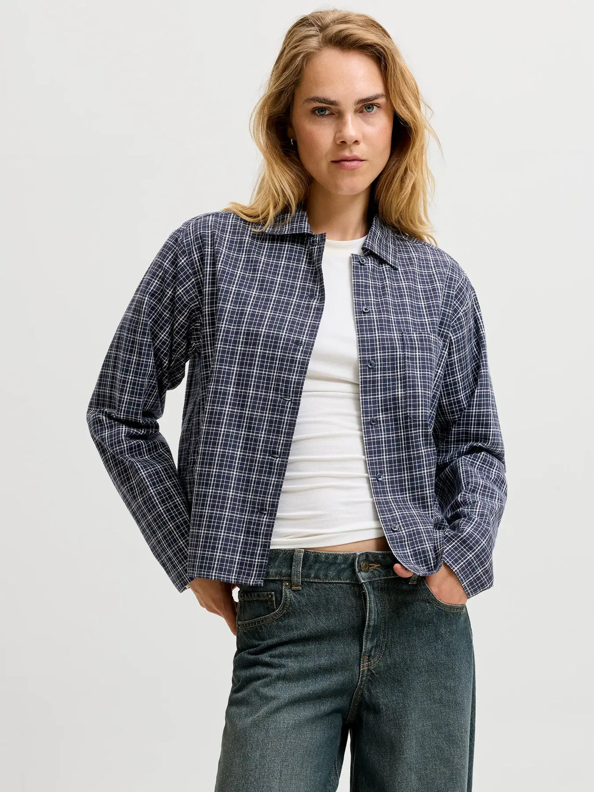 JXASTA LS CLEAN CHECK SHIRT - NAVY