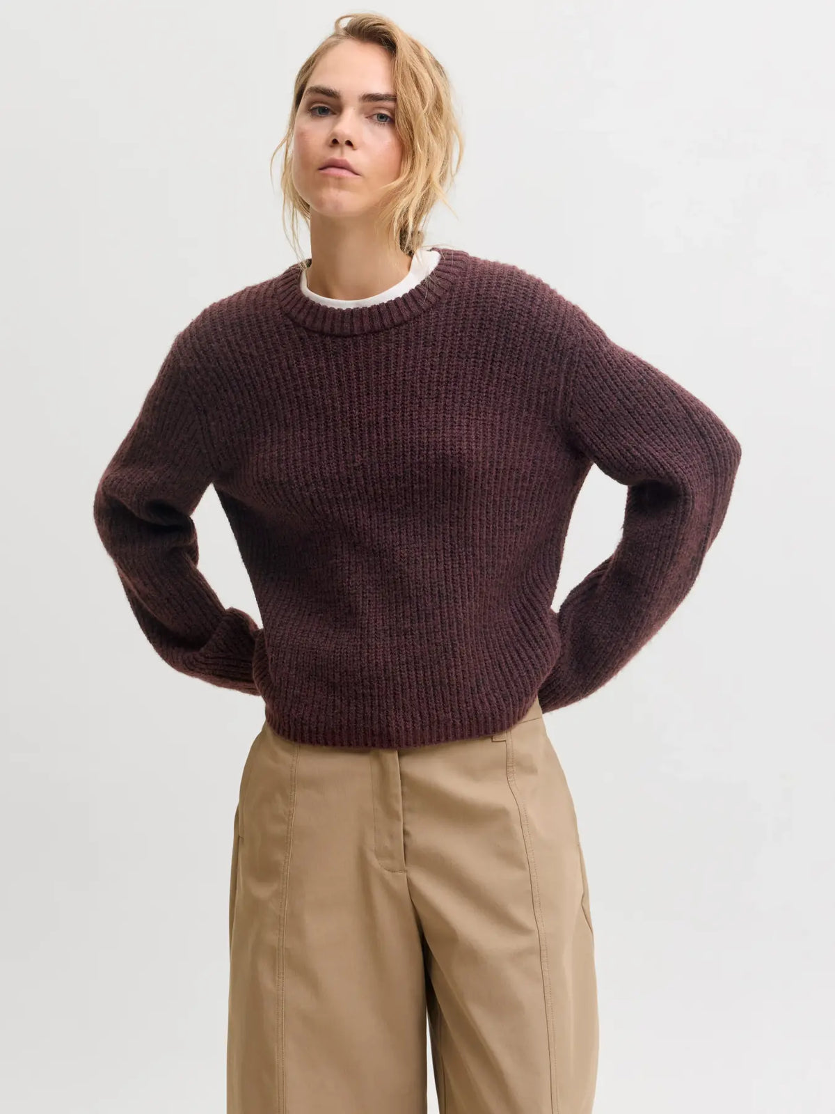 JXGLORIA GLOBAL CREW NECK KNIT - BURGUNDY