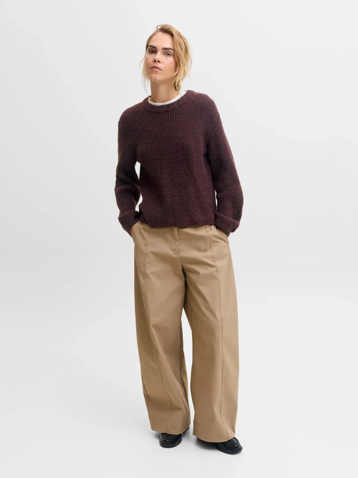 JXGLORIA GLOBAL CREW NECK KNIT - BURGUNDY