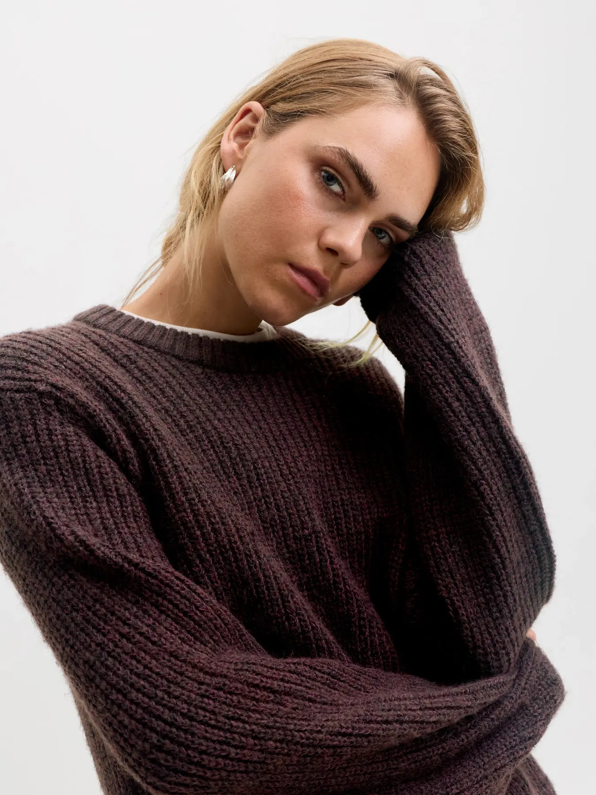 JXGLORIA GLOBAL CREW NECK KNIT - BURGUNDY