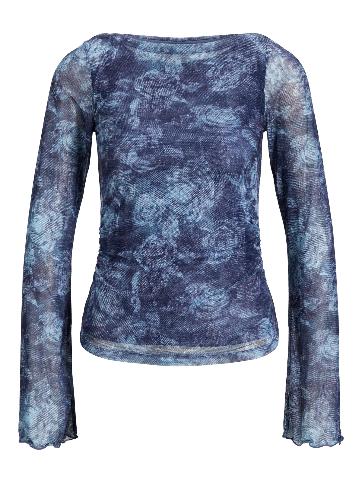JXMINNA MESH LS TOP WVN LN - NIGHT SKY ROSES