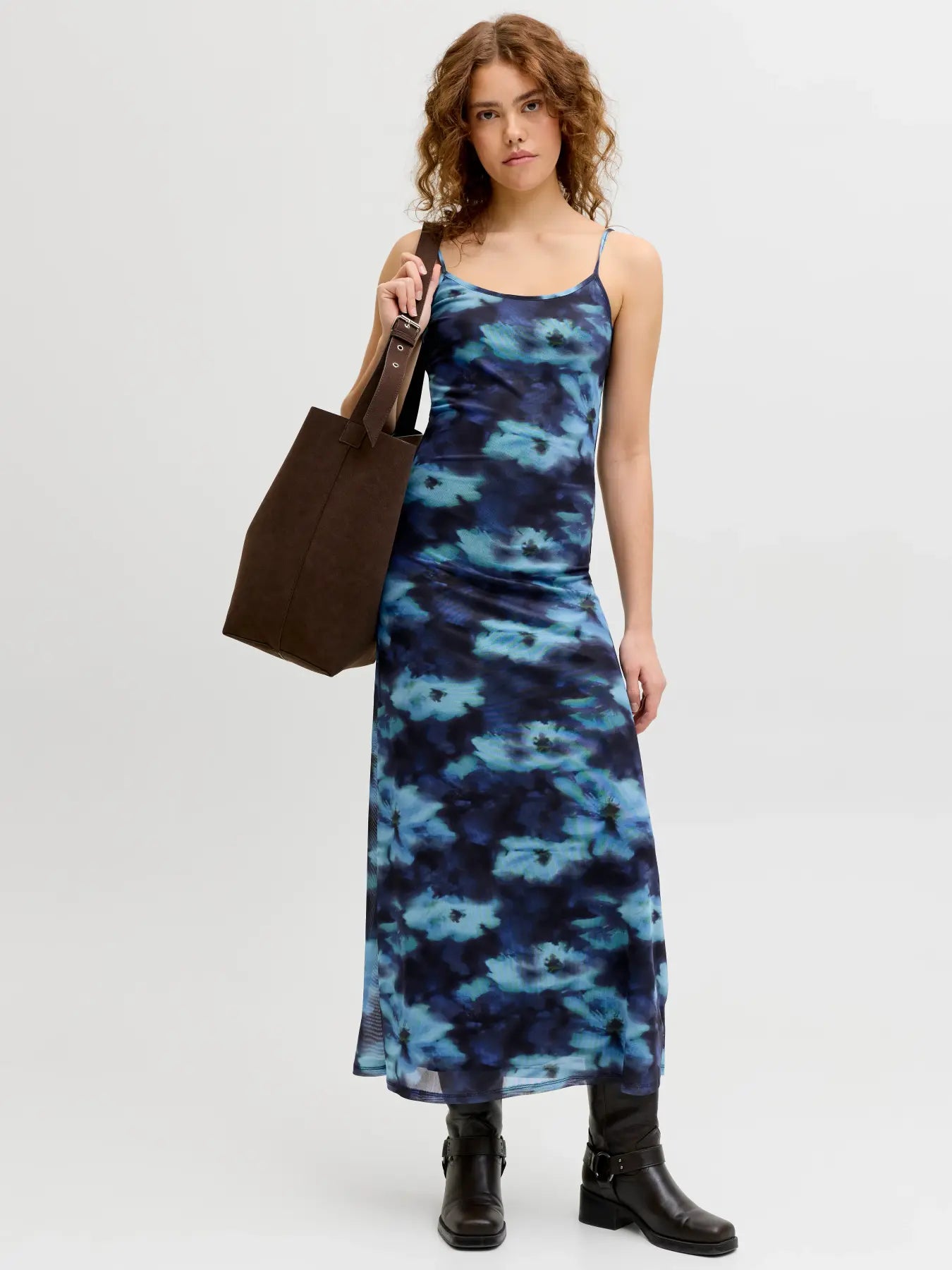 JXMINNA MESH SINGLET LONG DRESS - SWIM BLUR FLOWER