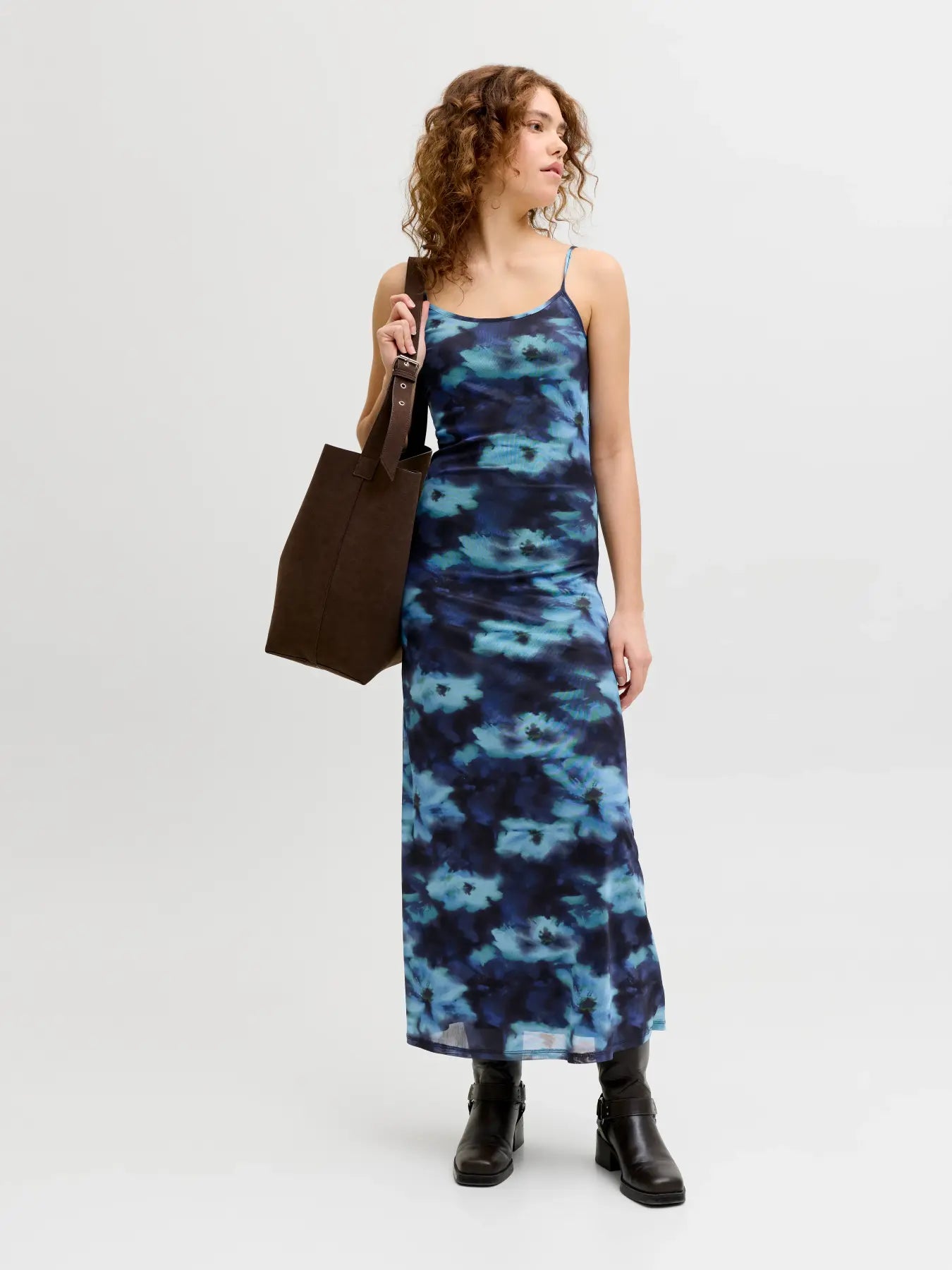 JXMINNA MESH SINGLET LONG DRESS - SWIM BLUR FLOWER