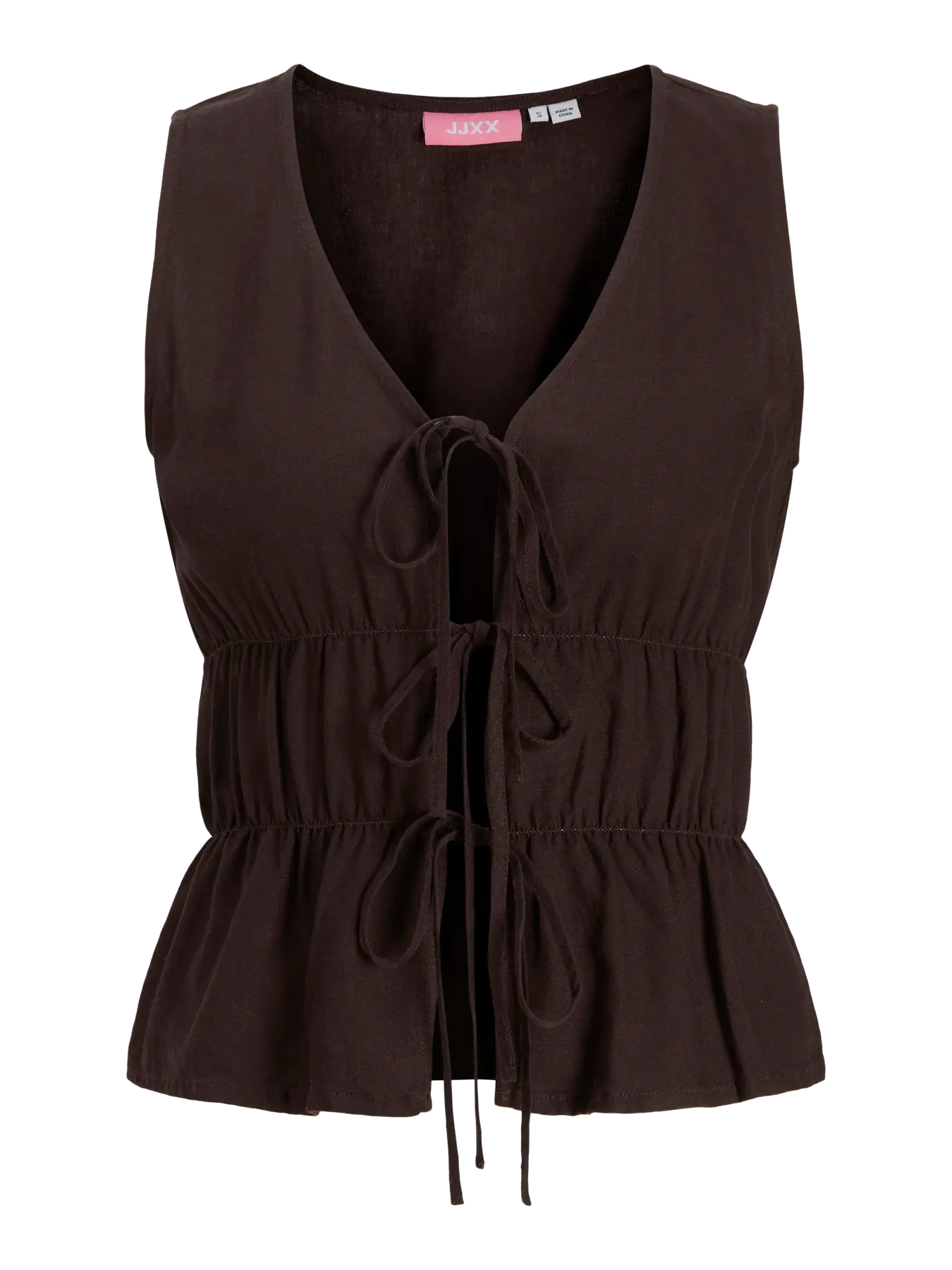 JXALMIRA LINEN BLEND TOP - SEAL BROWN