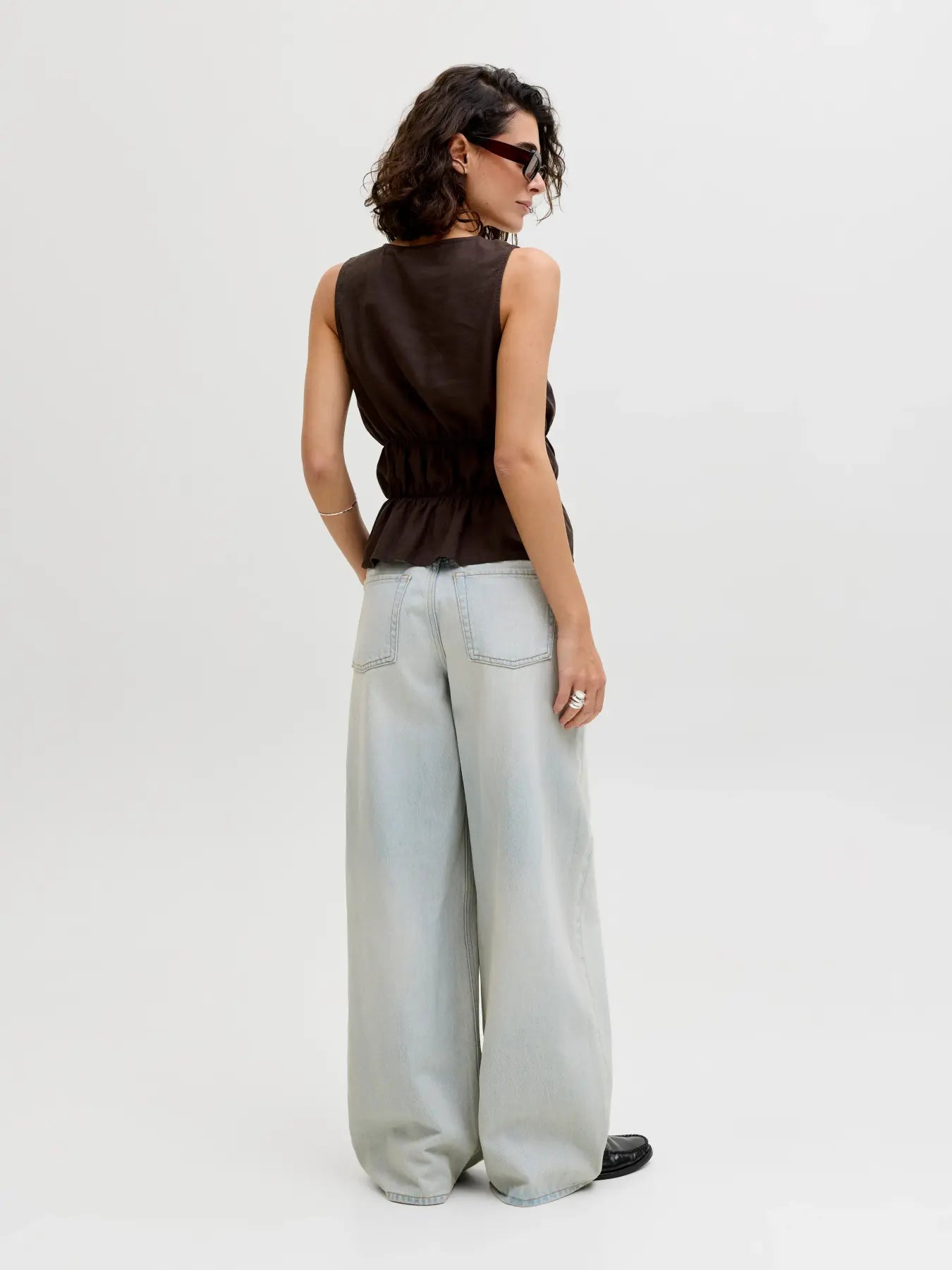 JXALMIRA LINEN BLEND TOP - SEAL BROWN